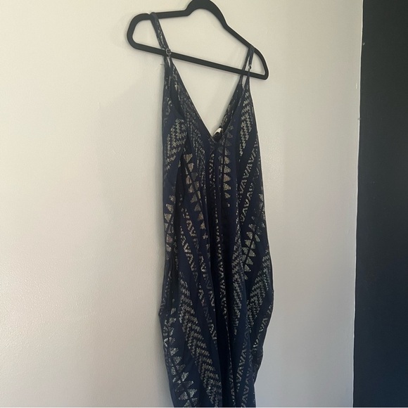 Elan Women’s Navy Metallic Gold Arrow Print Balloon Bottom Maxi Dress Size Md - Picture 7 of 8